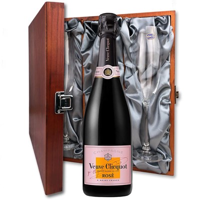Veuve Clicquot Rose Label 75cl And Flutes In Luxury Presentation Box